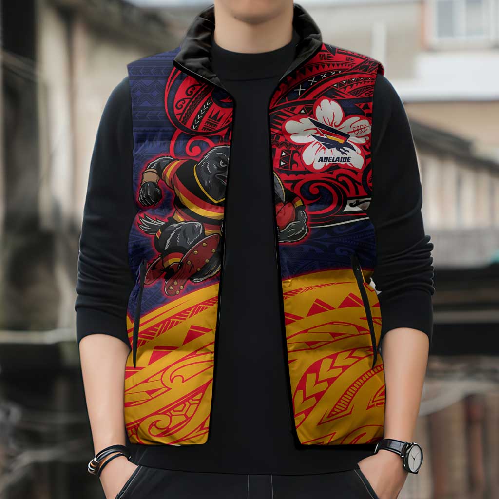 Adelaide Crow Mascot Sleeveless Puffer Jacket Polynesian Tribal Pattern Bold Island Style