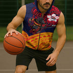 Adelaide Crow Mascot Sleeveless Zip Hoodie Polynesian Tribal Pattern Bold Island Style