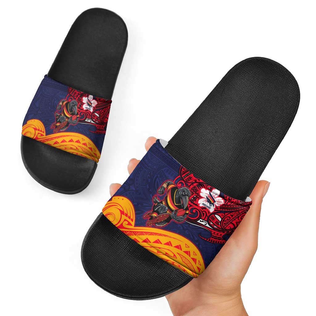 Adelaide Crow Mascot Slide Sandals Polynesian Tribal Pattern Bold Island Style