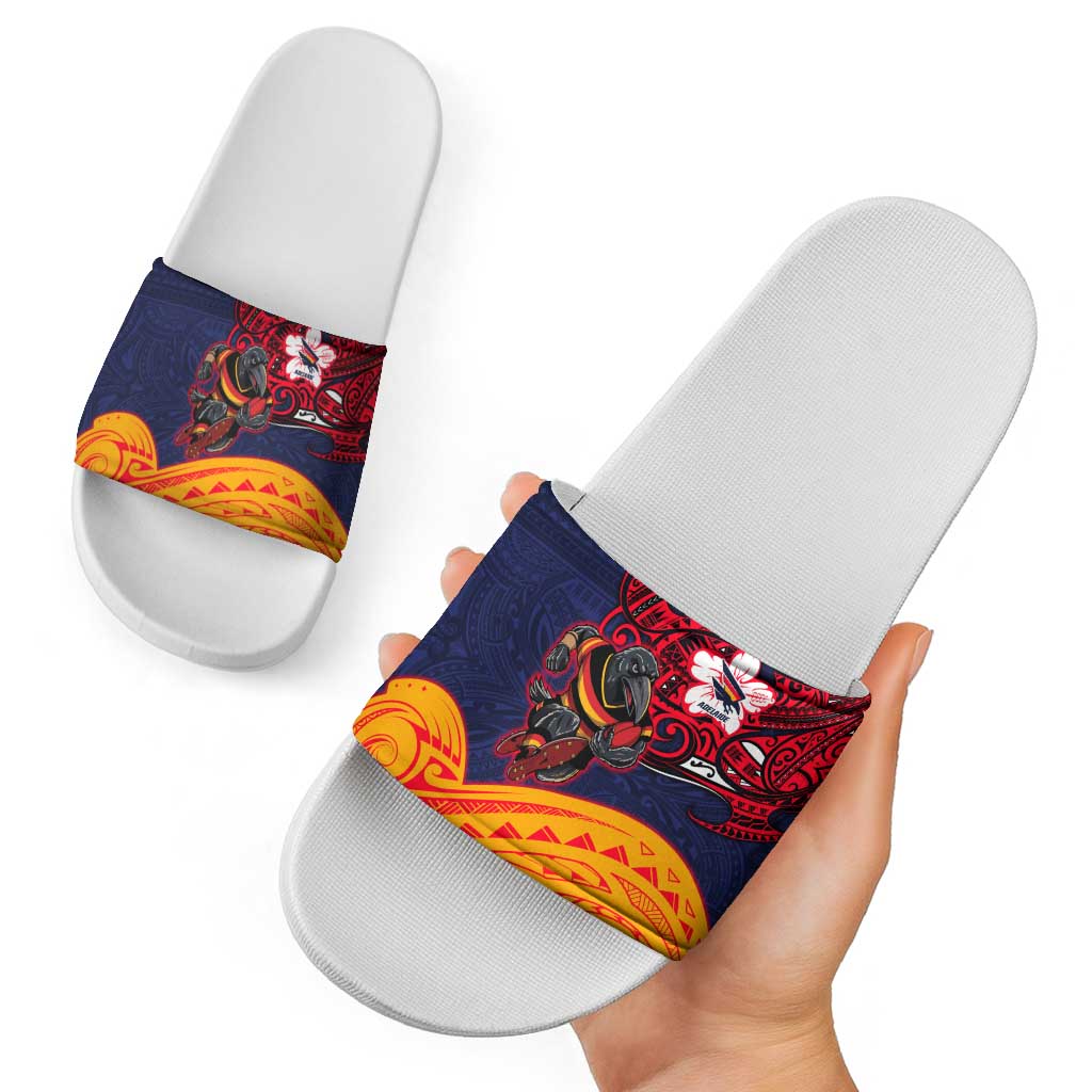 Adelaide Crow Mascot Slide Sandals Polynesian Tribal Pattern Bold Island Style