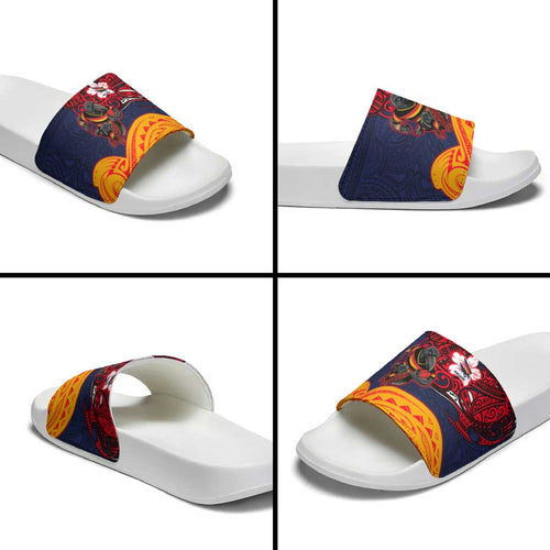 Adelaide Crow Mascot Slide Sandals Polynesian Tribal Pattern Bold Island Style