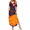 Adelaide Crow Mascot Summer Maxi Dress Polynesian Tribal Pattern Bold Island Style