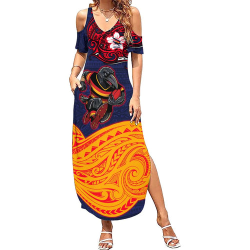 Adelaide Crow Mascot Summer Maxi Dress Polynesian Tribal Pattern Bold Island Style