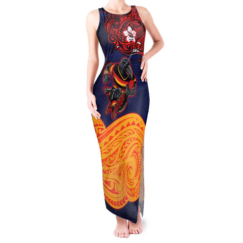 Adelaide Crow Mascot Tank Maxi Dress Polynesian Tribal Pattern Bold Island Style