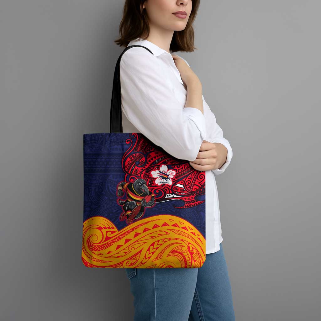 Adelaide Crow Mascot Tote Bag Polynesian Tribal Pattern Bold Island Style
