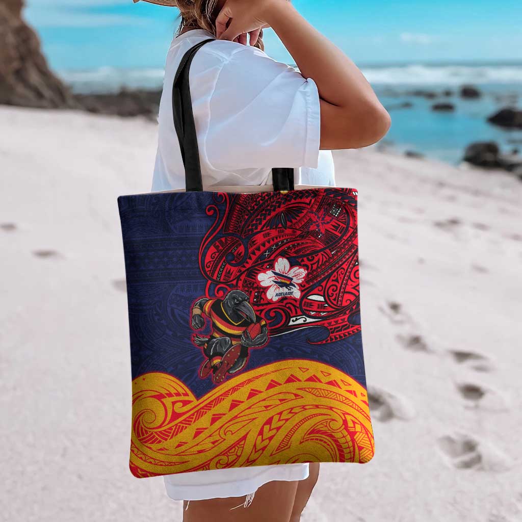Adelaide Crow Mascot Tote Bag Polynesian Tribal Pattern Bold Island Style