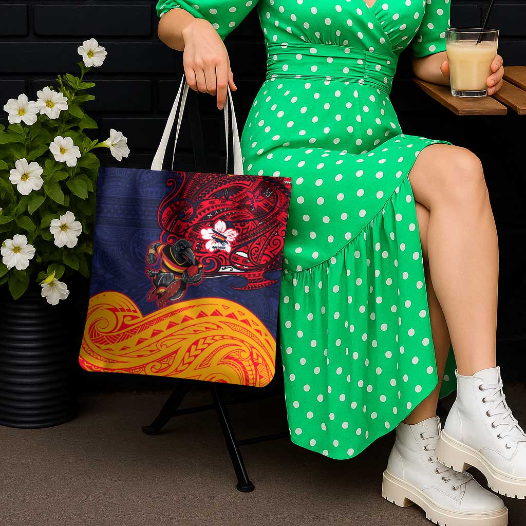 Adelaide Crow Mascot Tote Bag Polynesian Tribal Pattern Bold Island Style