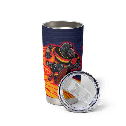 Adelaide Crow Mascot Tumbler Cup Polynesian Tribal Pattern Bold Island Style