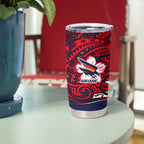 Adelaide Crow Mascot Tumbler Cup Polynesian Tribal Pattern Bold Island Style