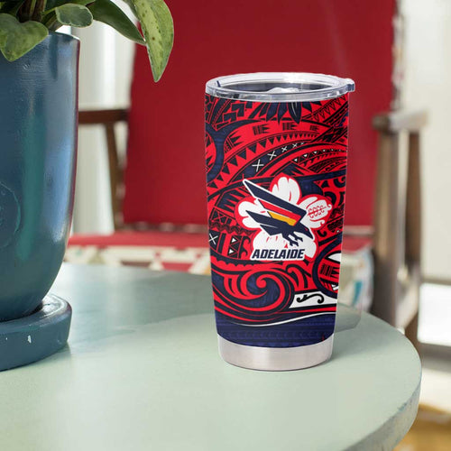 Adelaide Crow Mascot Tumbler Cup Polynesian Tribal Pattern Bold Island Style