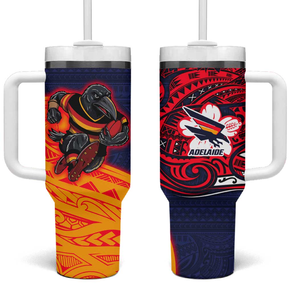 Adelaide Crow Mascot Tumbler With Handle Polynesian Tribal Pattern Bold Island Style