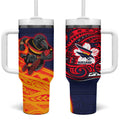Adelaide Crow Mascot Tumbler With Handle Polynesian Tribal Pattern Bold Island Style