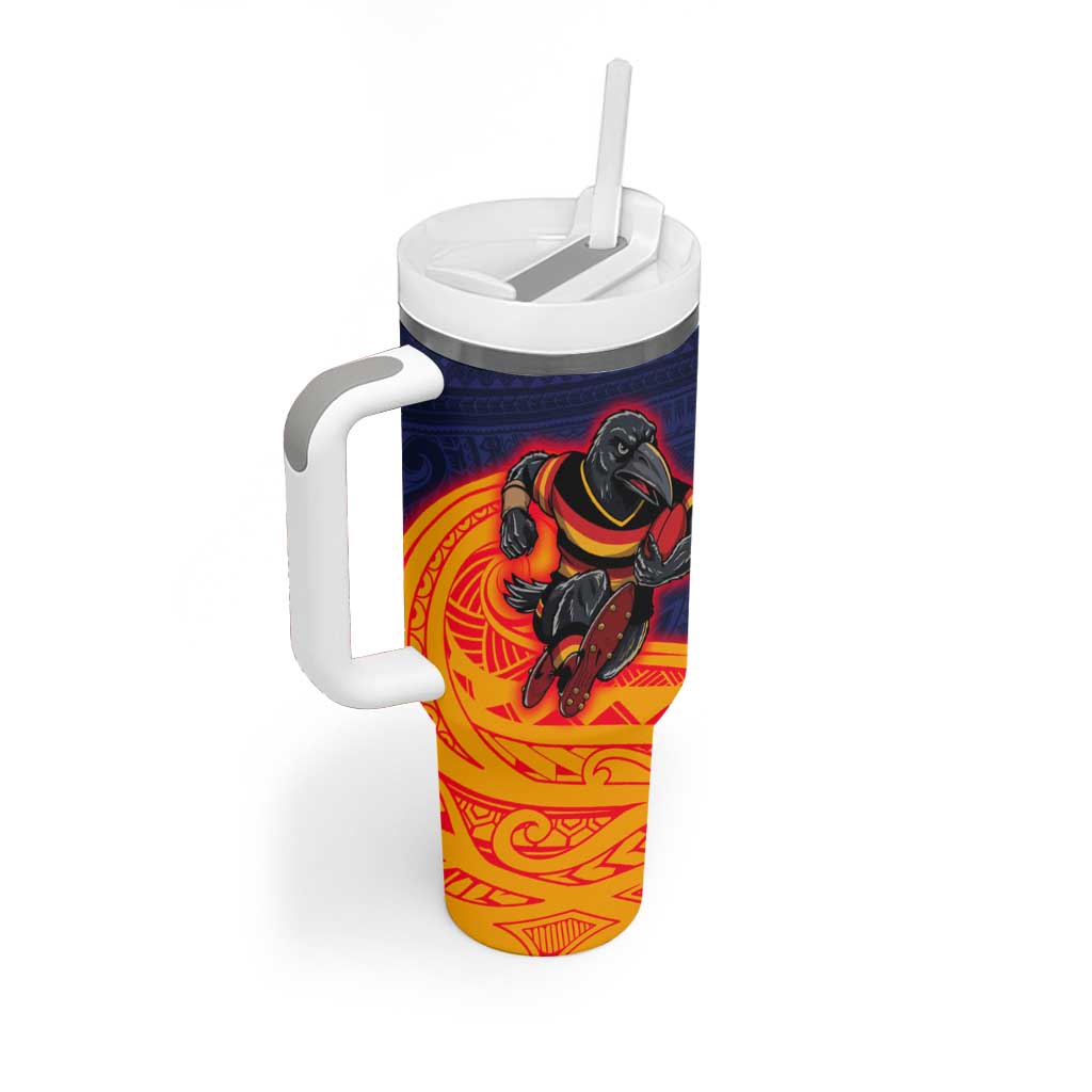 Adelaide Crow Mascot Tumbler With Handle Polynesian Tribal Pattern Bold Island Style