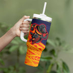 Adelaide Crow Mascot Tumbler With Handle Polynesian Tribal Pattern Bold Island Style