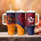 Adelaide Crow Mascot Tumbler With Handle Polynesian Tribal Pattern Bold Island Style