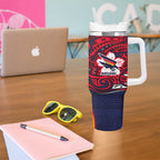 Adelaide Crow Mascot Tumbler With Handle Polynesian Tribal Pattern Bold Island Style