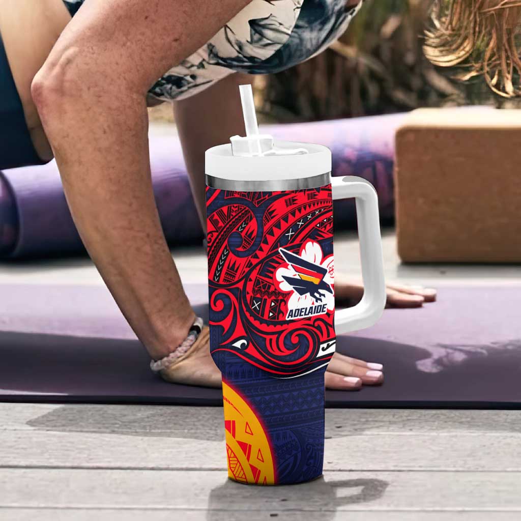 Adelaide Crow Mascot Tumbler With Handle Polynesian Tribal Pattern Bold Island Style
