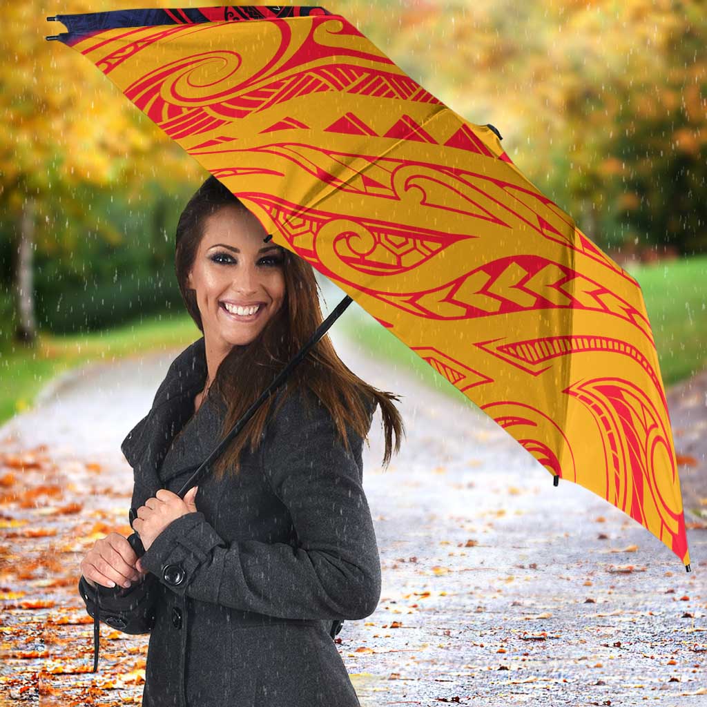 Adelaide Crow Mascot Umbrella Polynesian Tribal Pattern Bold Island Style