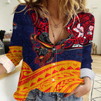 Adelaide Crow Mascot Women Casual Shirt Polynesian Tribal Pattern Bold Island Style