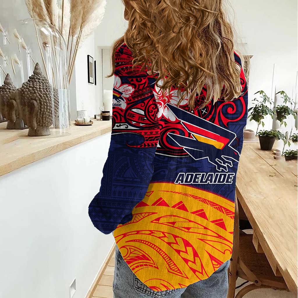 Adelaide Crow Mascot Women Casual Shirt Polynesian Tribal Pattern Bold Island Style