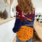 Adelaide Crow Mascot Women Casual Shirt Polynesian Tribal Pattern Bold Island Style