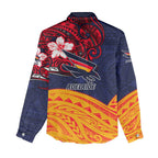 Adelaide Crow Mascot Women Casual Shirt Polynesian Tribal Pattern Bold Island Style