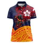 Adelaide Crow Mascot Women Polo Shirt Polynesian Tribal Pattern Bold Island Style