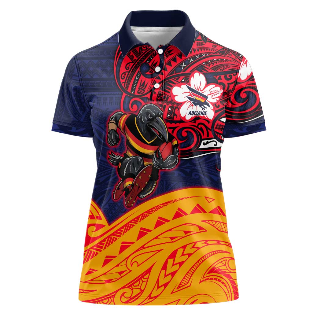 Adelaide Crow Mascot Women Polo Shirt Polynesian Tribal Pattern Bold Island Style