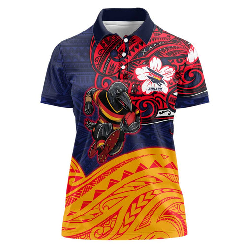 Adelaide Crow Mascot Women Polo Shirt Polynesian Tribal Pattern Bold Island Style