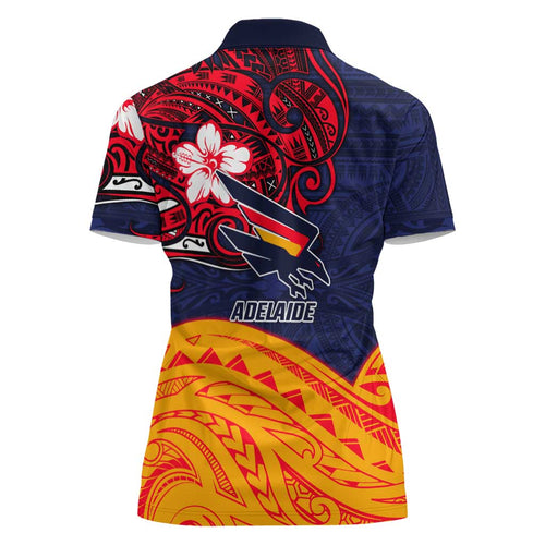 Adelaide Crow Mascot Women Polo Shirt Polynesian Tribal Pattern Bold Island Style