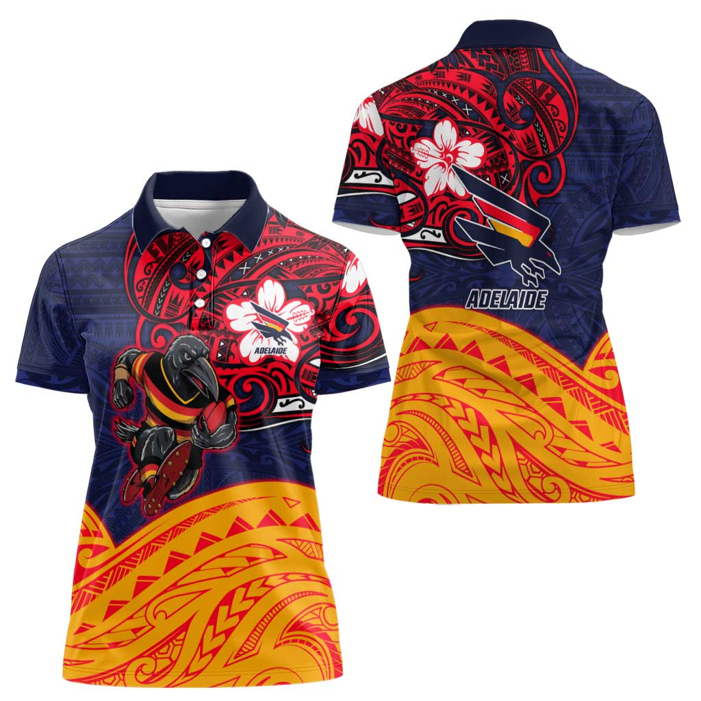 Adelaide Crow Mascot Women Polo Shirt Polynesian Tribal Pattern Bold Island Style
