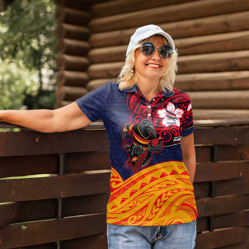 Adelaide Crow Mascot Women Polo Shirt Polynesian Tribal Pattern Bold Island Style