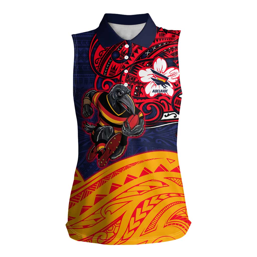 Adelaide Crow Mascot Women Sleeveless Polo Shirt Polynesian Tribal Pattern Bold Island Style