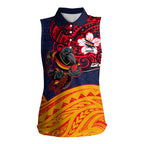 Adelaide Crow Mascot Women Sleeveless Polo Shirt Polynesian Tribal Pattern Bold Island Style
