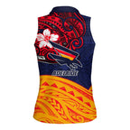 Adelaide Crow Mascot Women Sleeveless Polo Shirt Polynesian Tribal Pattern Bold Island Style