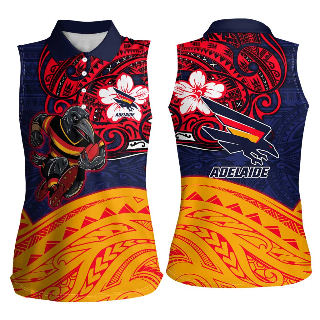 Adelaide Crow Mascot Women Sleeveless Polo Shirt Polynesian Tribal Pattern Bold Island Style