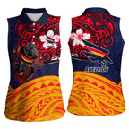Adelaide Crow Mascot Women Sleeveless Polo Shirt Polynesian Tribal Pattern Bold Island Style