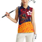 Adelaide Crow Mascot Women Sleeveless Polo Shirt Polynesian Tribal Pattern Bold Island Style