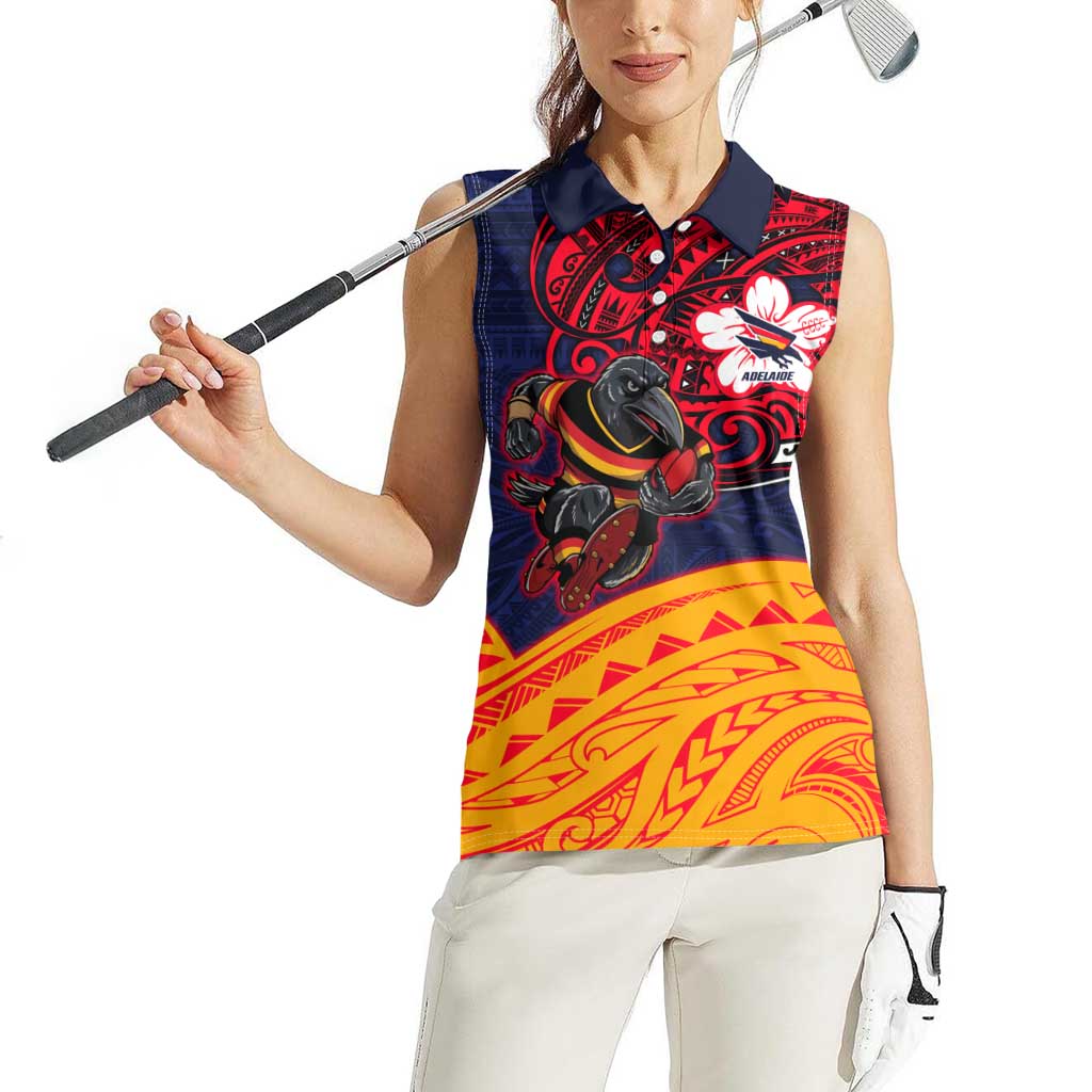 Adelaide Crow Mascot Women Sleeveless Polo Shirt Polynesian Tribal Pattern Bold Island Style