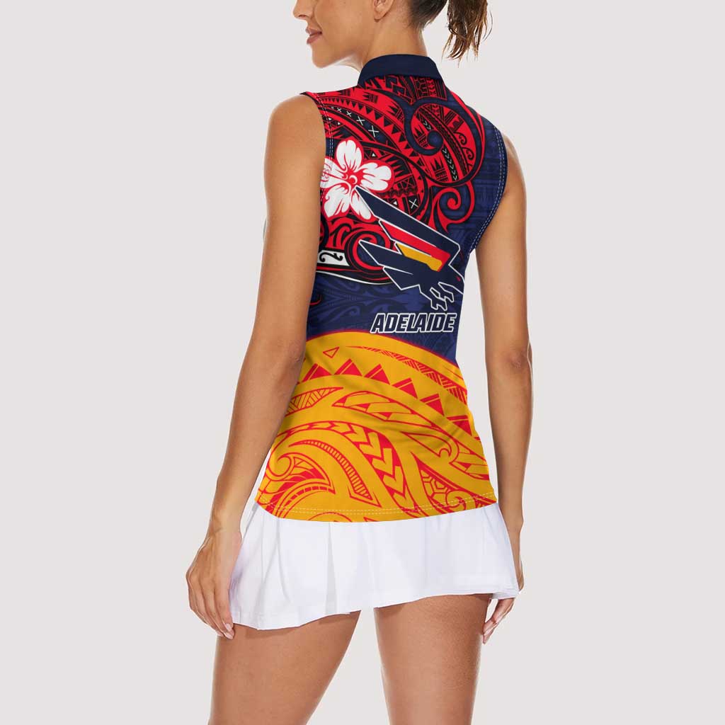 Adelaide Crow Mascot Women Sleeveless Polo Shirt Polynesian Tribal Pattern Bold Island Style