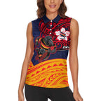 Adelaide Crow Mascot Women Sleeveless Polo Shirt Polynesian Tribal Pattern Bold Island Style