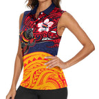 Adelaide Crow Mascot Women Sleeveless Polo Shirt Polynesian Tribal Pattern Bold Island Style