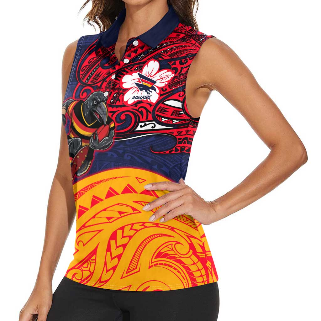 Adelaide Crow Mascot Women Sleeveless Polo Shirt Polynesian Tribal Pattern Bold Island Style