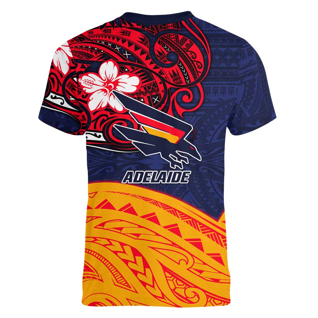 Adelaide Crow Mascot Women V-Neck T-Shirt Polynesian Tribal Pattern Bold Island Style