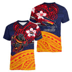 Adelaide Crow Mascot Women V-Neck T-Shirt Polynesian Tribal Pattern Bold Island Style