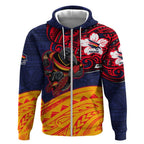 Adelaide Crow Mascot Zip Hoodie Polynesian Tribal Pattern Bold Island Style