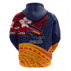 Adelaide Crow Mascot Zip Hoodie Polynesian Tribal Pattern Bold Island Style