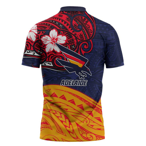 Adelaide Crow Mascot Zipper Polo Shirt Polynesian Tribal Pattern Bold Island Style