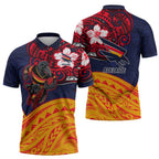 Adelaide Crow Mascot Zipper Polo Shirt Polynesian Tribal Pattern Bold Island Style