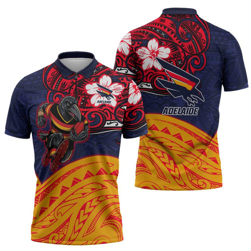 Adelaide Crow Mascot Zipper Polo Shirt Polynesian Tribal Pattern Bold Island Style
